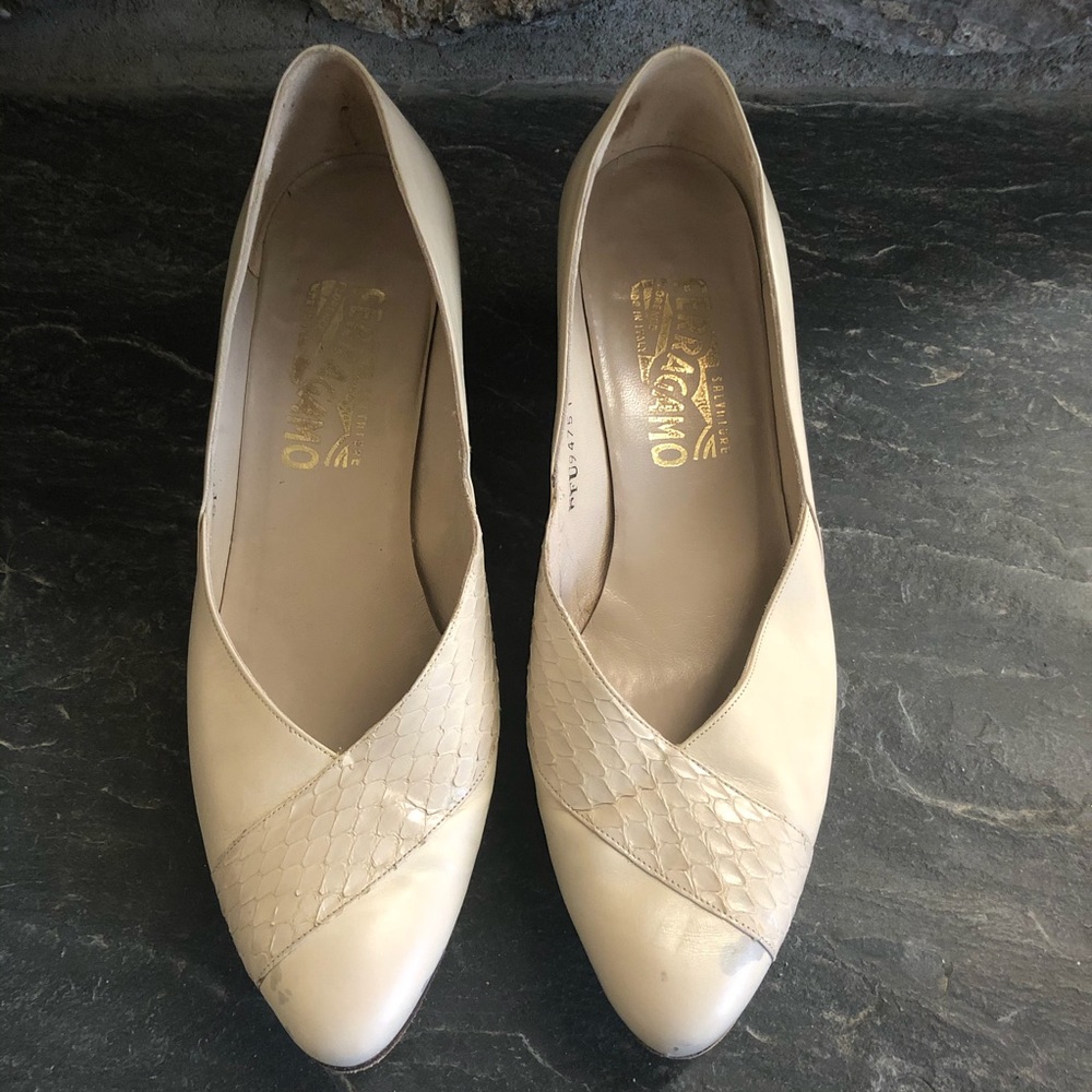 Ferragamo bone pumps with real snakeskin